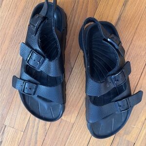 Papillio Black Triple-Strap Slingback Sandals